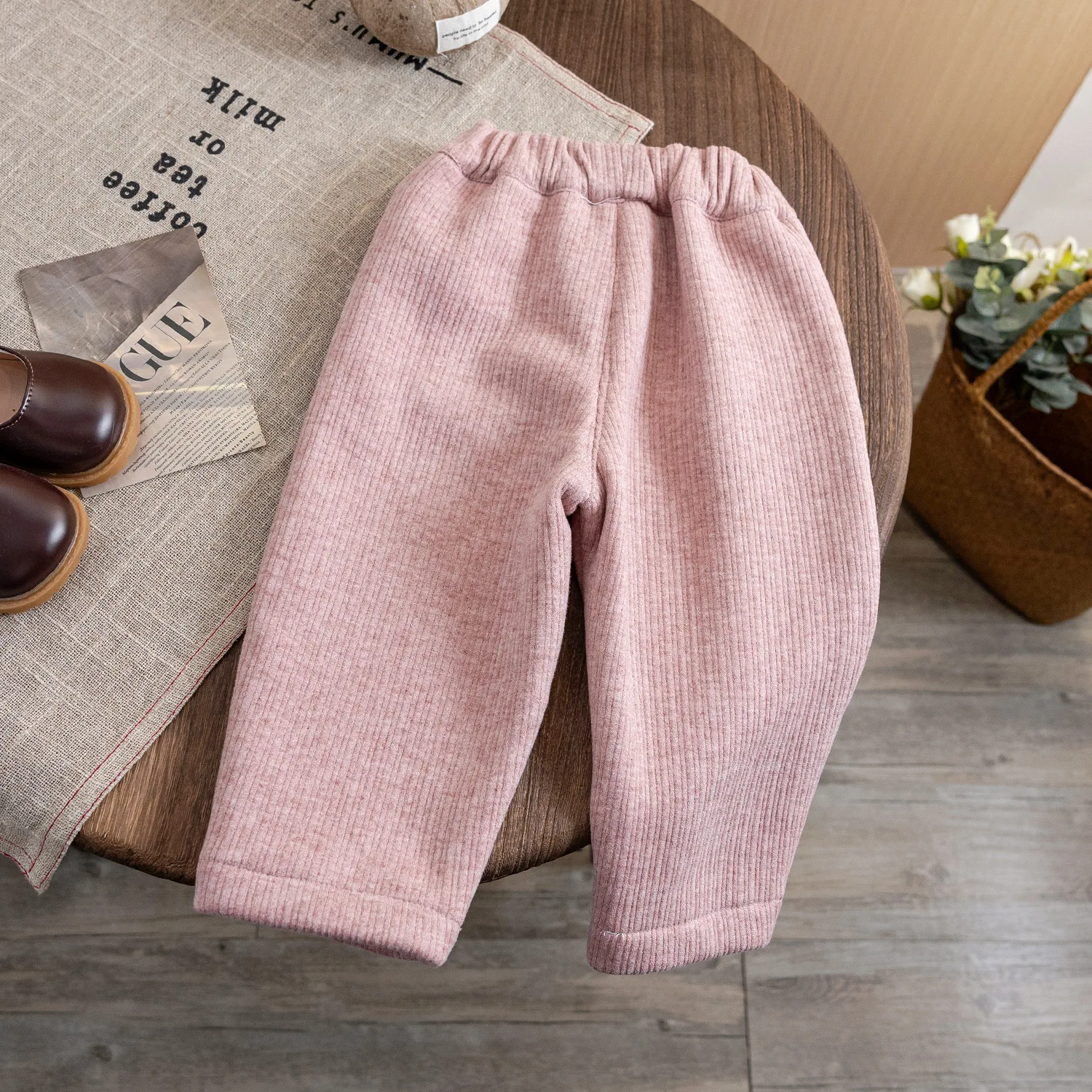 Baby Girls Winter Warm Pants Elastic Waist Floral Embroiedry Thick Fleece Cotton Trousers Kids Girl Casual Loose Outwear Pants