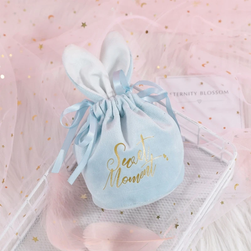 Bolsa almacenamiento dulces terciopelo, bolsa embalaje con orejas conejo, bolsas regalo Pascua para dulce