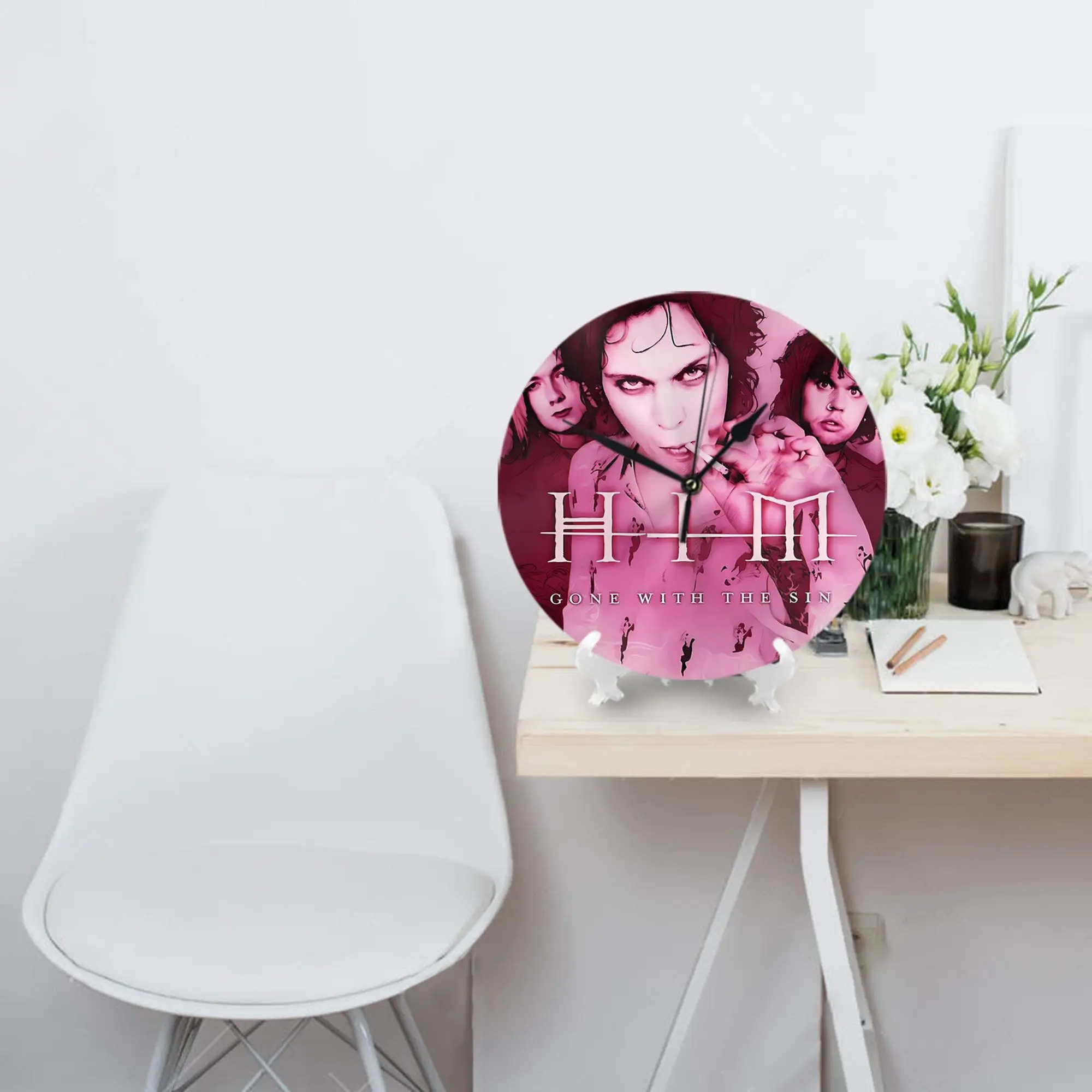 Him Band Ville Valo Heartagram Gone With The Sin Cover Wall Clock Room Decoration Silent Round Clock for Bedroom Living Home