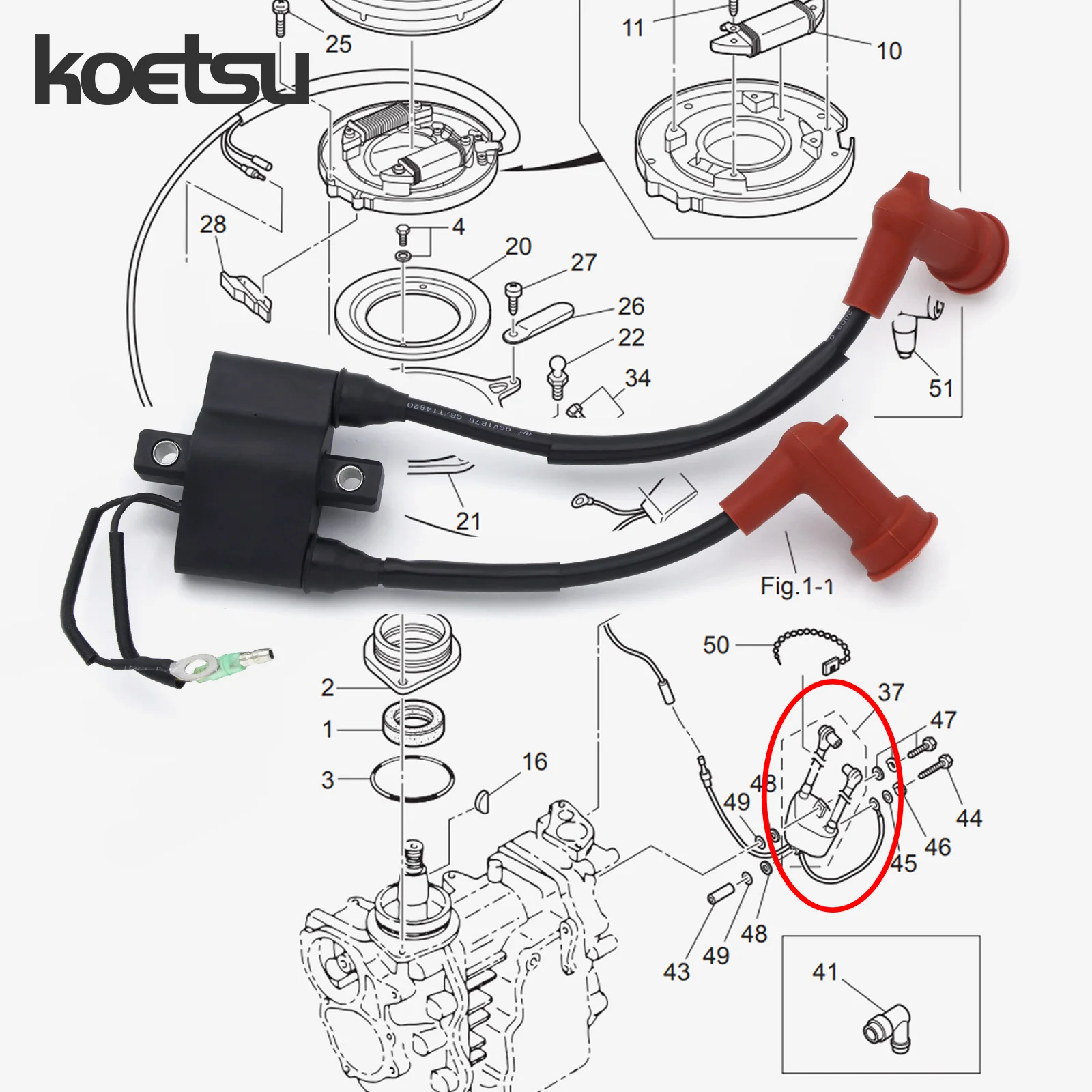 Zündspule für Tohatsu Mercury Außenbordmotor-/Marinemotor-Teile-Sets, Zweitakt, 3,5, 4, 5, 8, 9,8, 18, 25, 30, 40, 115 PS – Detail 3