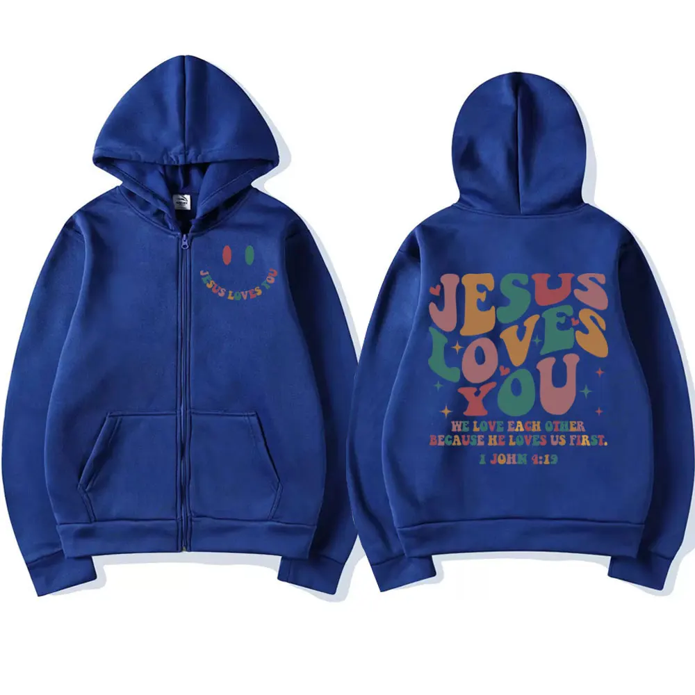 Limited Edition Jesus Loves You Graphic Zipper Hoodie Men Women Fashion Y2k Style Zip Up Sweatshirts Street Trend Vintag Hoodies