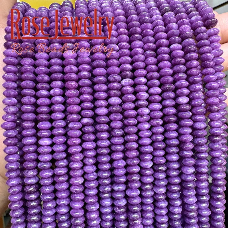 Natural Stone Purple Jades Beads Flying Saucer Abacus Shape Round Loose Spacer Beads for DIY Jewelry Making Bracelets 3x6mm 15