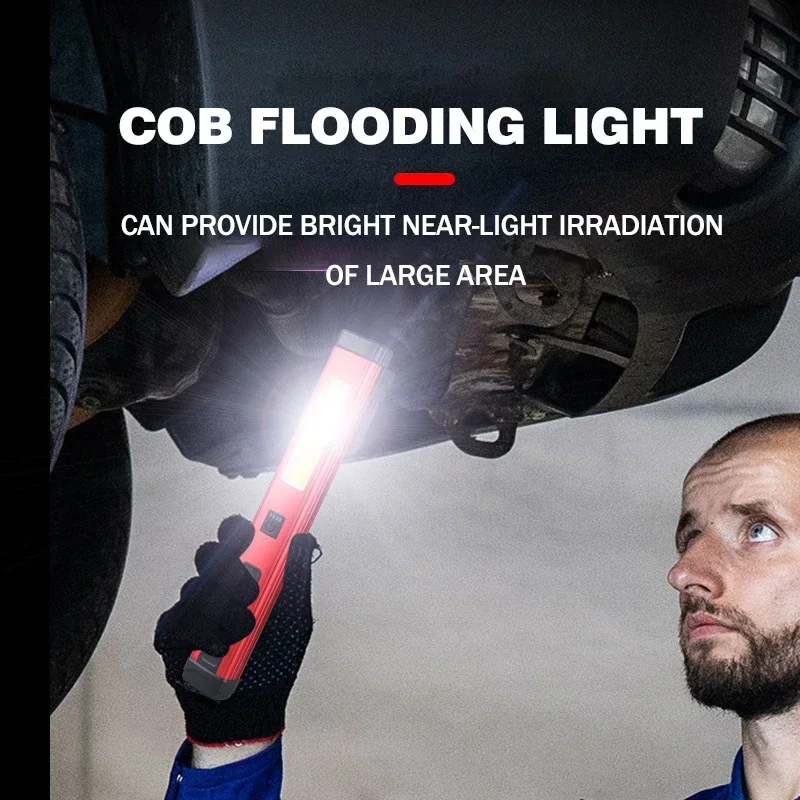 New LED Flashlight Type-C Rechargeable COB Work Light Magnetic Hanging Hook Power Bank Function Power Display Inspection Lantern