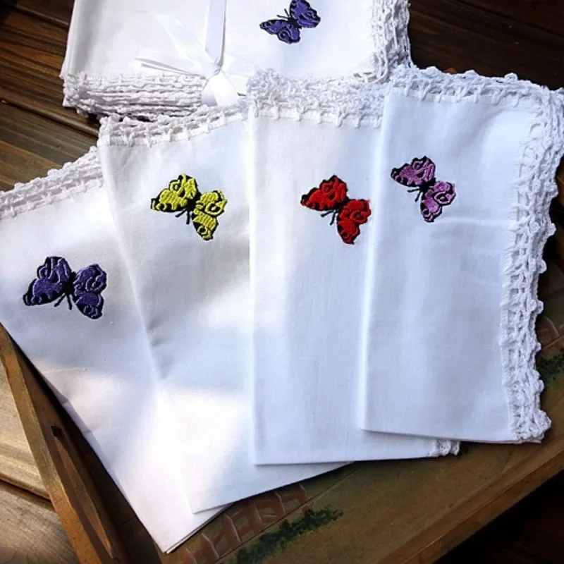 4 PCS Foreign Trade Hand Hook Embroidery American Pastoral Retro Hand Towel Napkin 48CM Handkerchief