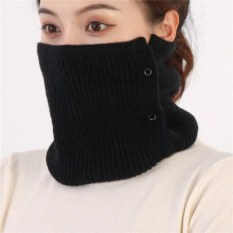 Solid Color Knitted Veil Ring Scarf Women Autumn Winter Warm Outdoor Cycling Thick Dual Purpose Multifunctional Hood Muffler