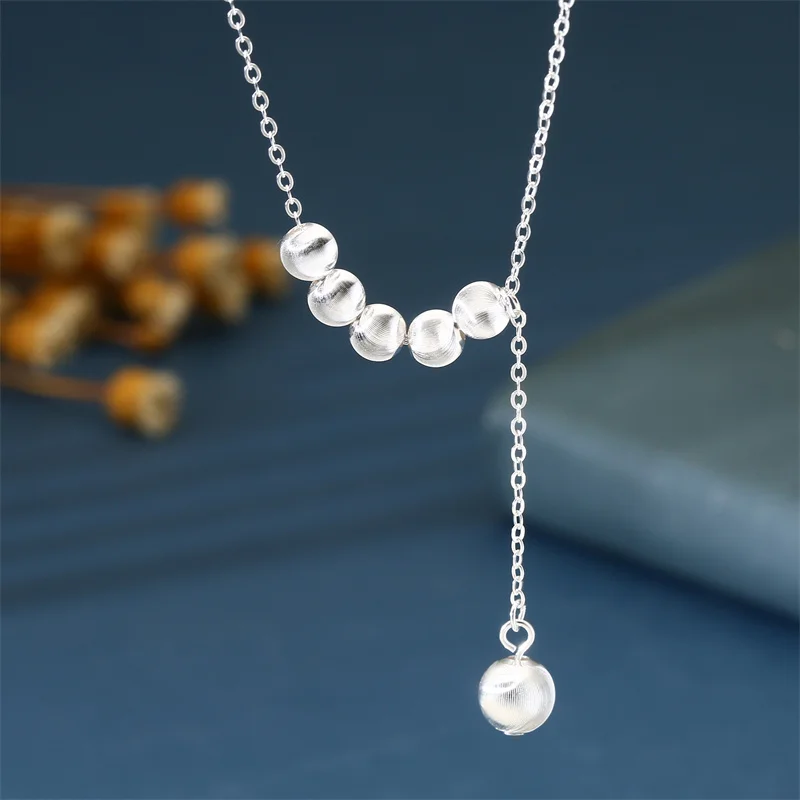 

Original Design S990 Sterling Silver Cat's Eye Tassel Necklace, Women's Minimalist Small Ball Clavicle Chain, Gift for Girlfr