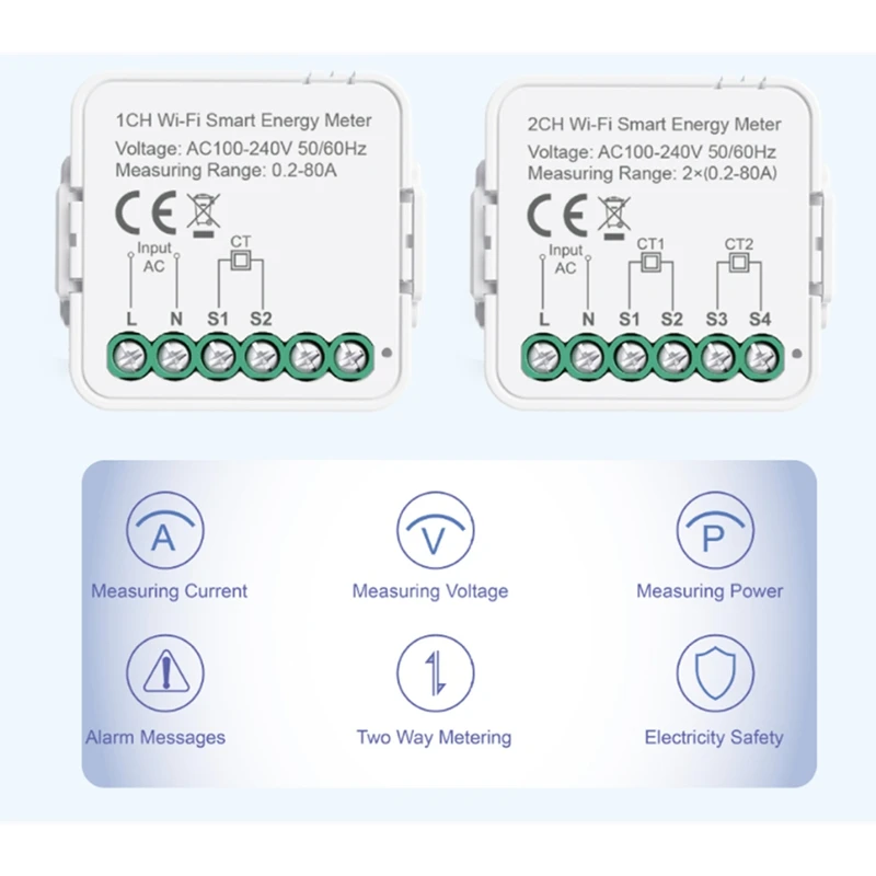 Tuya Smart WiFi Energy Meter Current Sensor Statistician 80A Home Power Monitor AC100-240V Single Phase Clamp 1CH-A32R