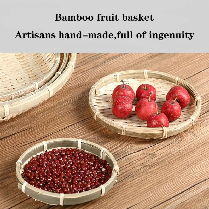 Natural Handmade Weaving  Bamboo Sieve Bamboo Raft Round Dustpan DIY Decorative Fruit Bread Basket Kitchen Storage