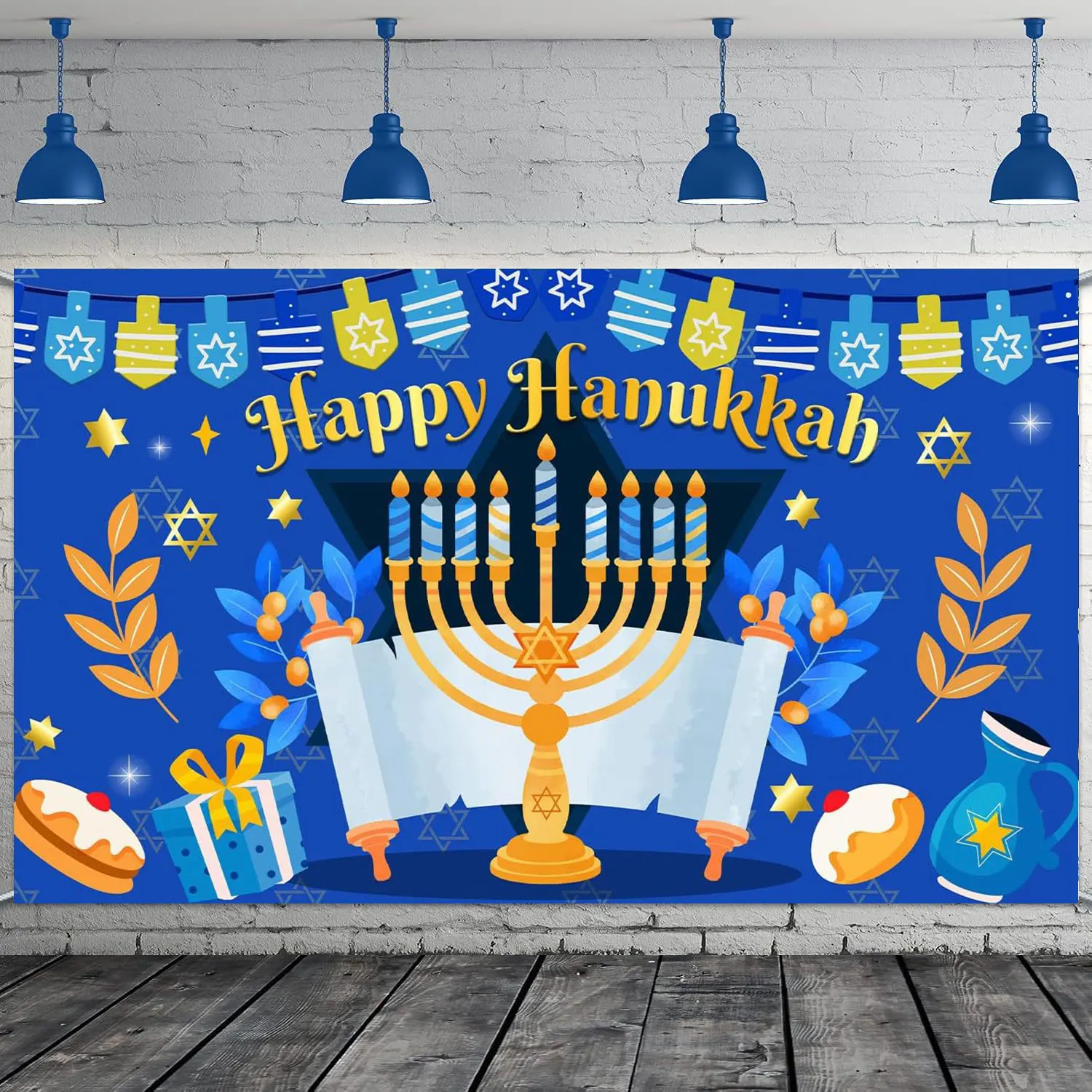 Judaism Happy Hanukkah Backdrop Jewish Jesus Passover Candlestick Party Candles Bread Decor Photography Background Photo Studio