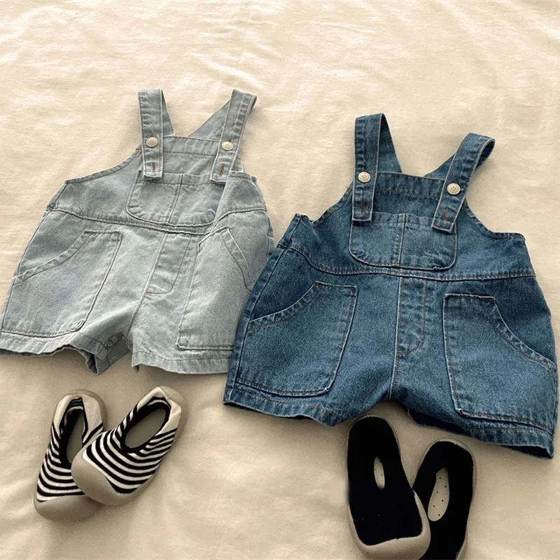 

2025 Summer New Children Denim Overalls Solid Girls Casual Shorts Kids Jeans Bib Fashion Boys Strap Shorts Baby Clothes