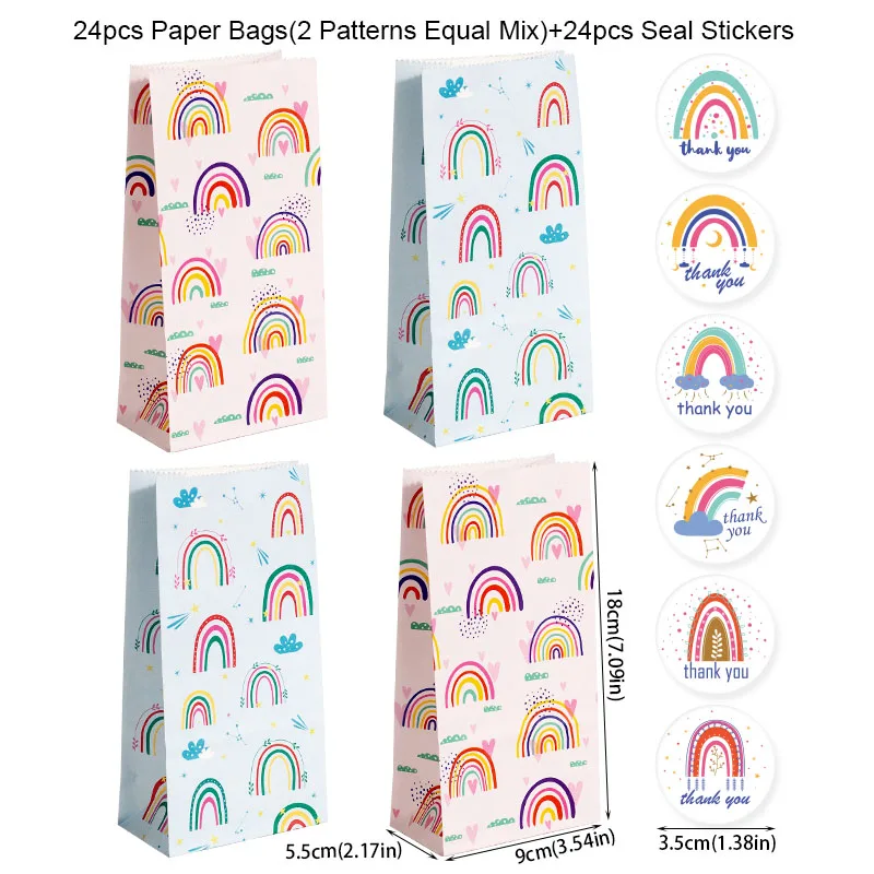 24Set Regenbogen-Geschenktüten aus Papier, rosa, blau, Party-Geschenktüten mit Dankeschön-Aufklebern, Süßigkeiten-Leckerli-Tasche für Geburtstags- und Hochzeitsdekoration – Detail 1