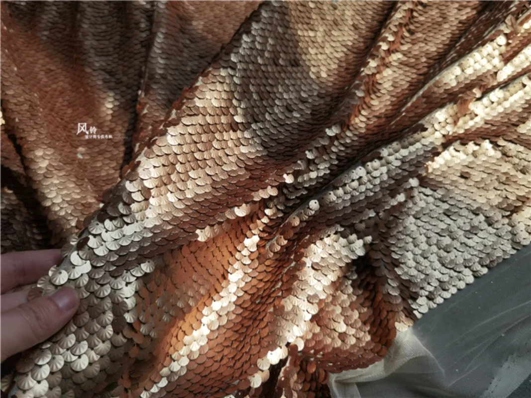 Sequins Embroidered Gauze Fabric Golden Shell Shaped Cloth DIY Backgound Decor Stage Mermaid Skirt Dress Clothes Designer Fabric
