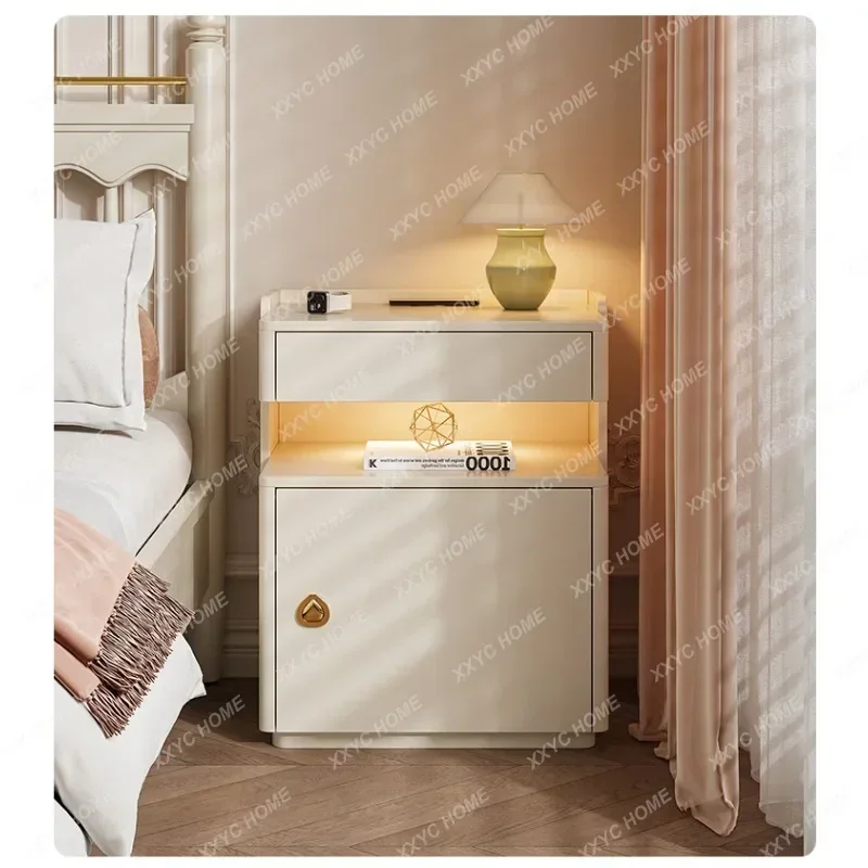 Y Bedside table cream style bedroom solid wood home use with lock safe