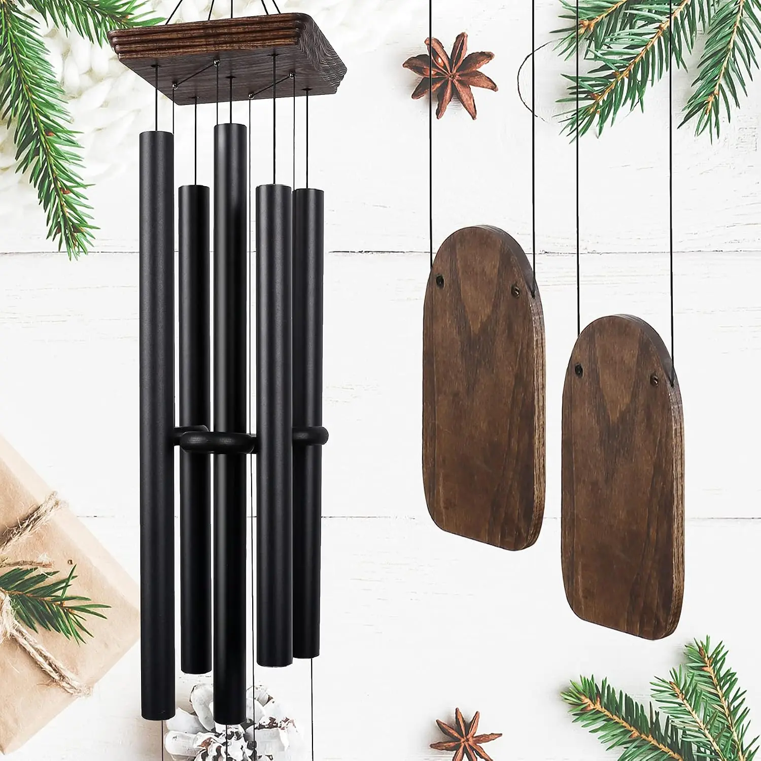 48 Inch Large Wind Chimes Deep Tone Wood Outdoor Clearance Memorial Gifts Mothers Day Christmas Garden Patio Yard Decor Black