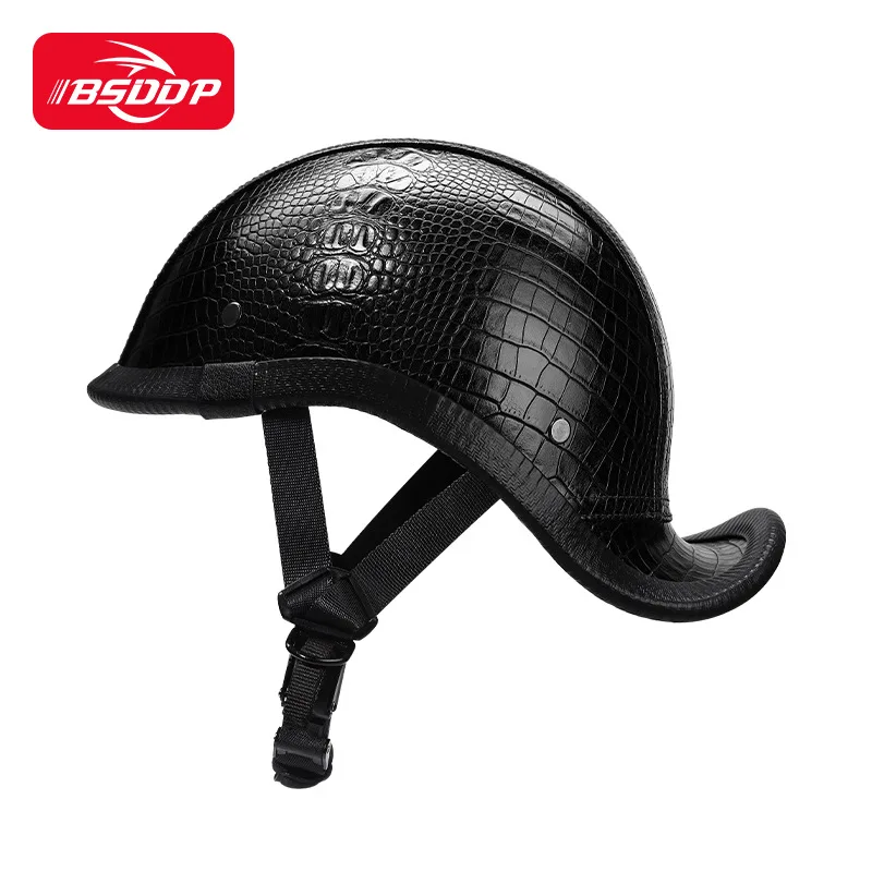 Vintage Gourd Helmet Leather Motorcycle Summer for Harley Helmet Men and Women Light Electric Scooter Curved Brimmed Half Helmet