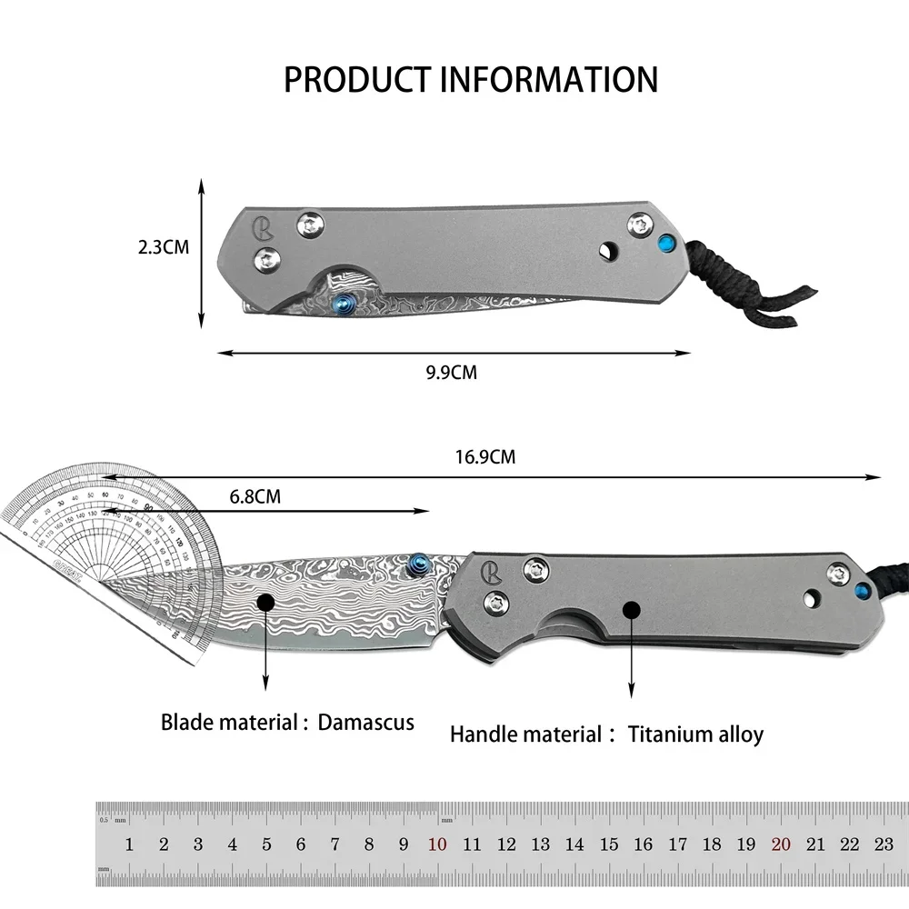 High Quality Chris Reeve Folding Pocket Knife Damascus Blade Titanium Alloy Handle Hunting Tactical Knives Safety Utility Tool