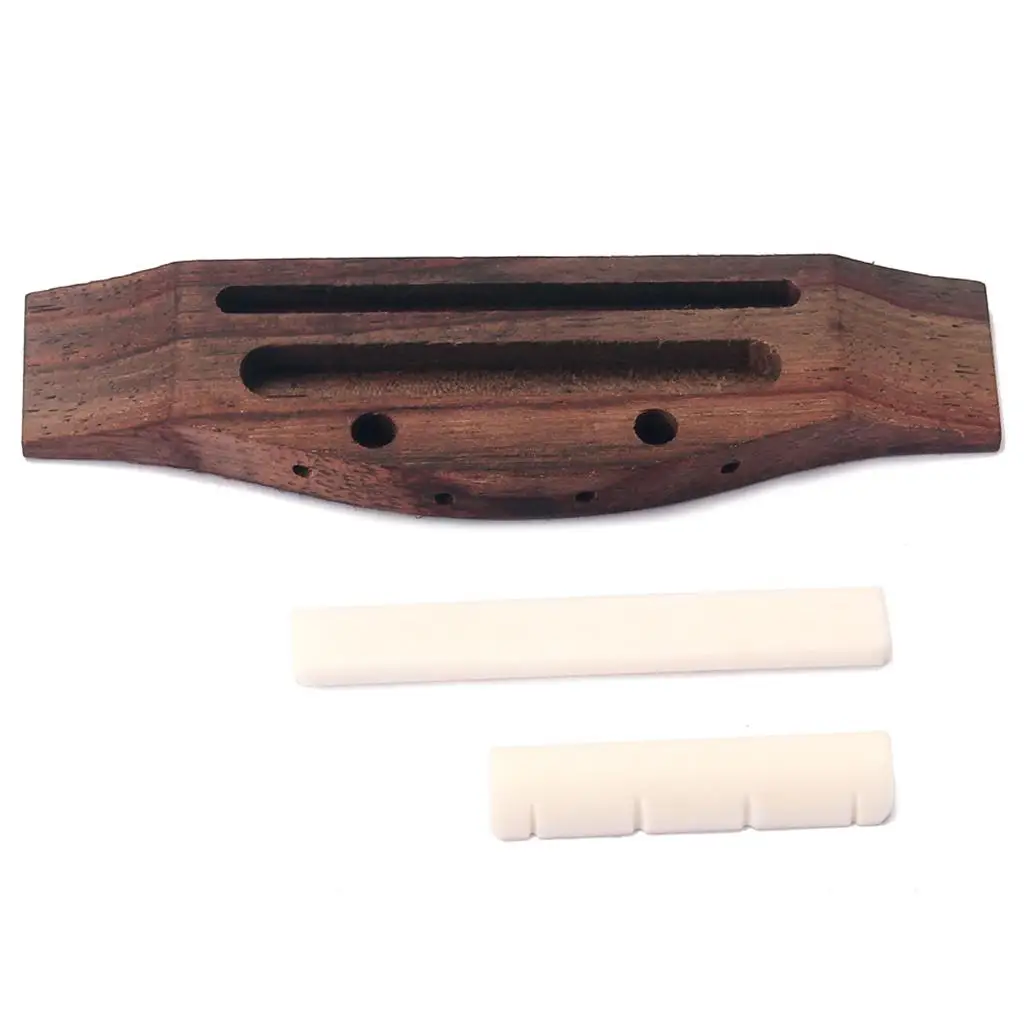 Rosewood Ukulele Bridge Set with Saddle Nut , Shell Inlay Dot  Guitar Replacement Parts