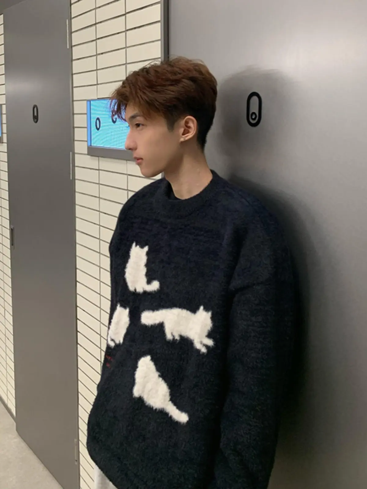 

Korean Sle Cute Ma Hai Mohair round Ne Thiened Warm Loose Women's Knitted Sweater Autumn Winter Couple's Clothes