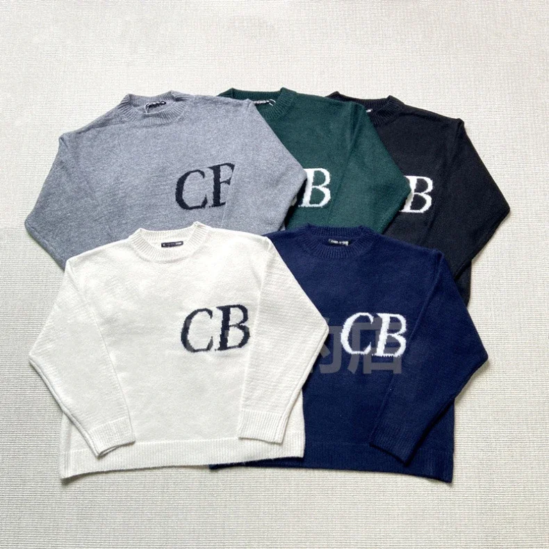 

25ss Oversized CB Logo Black Sweaters Men Women 1:1 Top Quality Jacquard Crewneck Casual Knit Pullovers With Tags