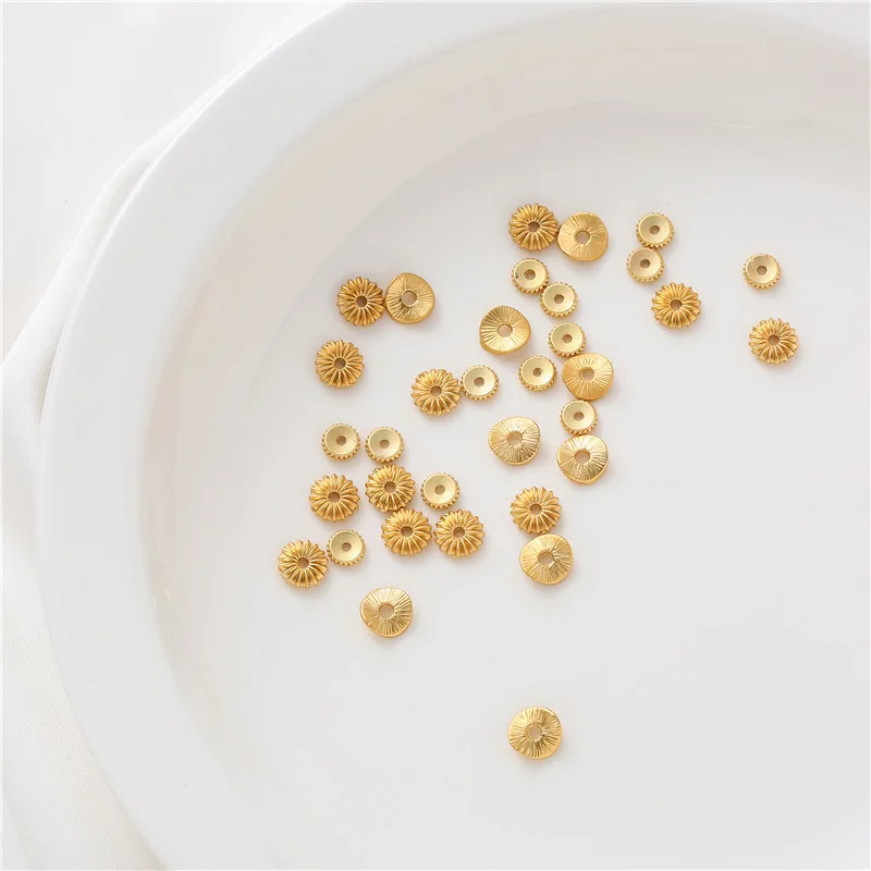 14K Gold Plated Pumpkin Pattern Flat Beads Wavy Spacer Beads For DIY Jewelry