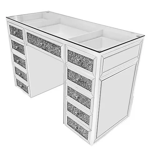 طاولة زينة على الحائط من الزجاج الماسي الأوروبي، طاولة زينة لغرفة النوم، تخزين خزانة متعددة الوظائف #5