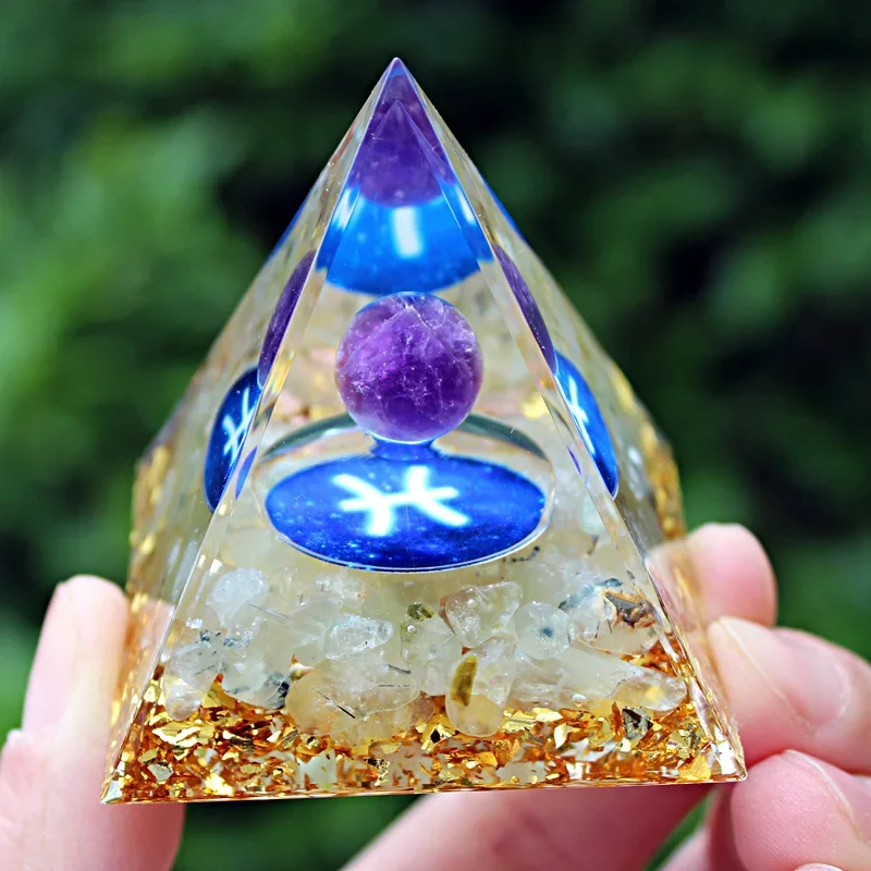 Explosive Pisces Crystal Crushed Stone Pyramid Home Resin Dropping Gel Constellation Handicraft Desktop Decoration