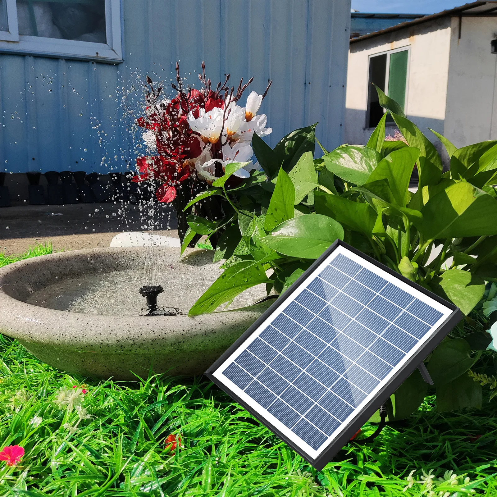 6.5W Solar Fountain Pump 200L/H Flow Rate Small Pond Pump DC Brushless Solar Powered Fountain Pump with 8 Nozzles 6 Modes for