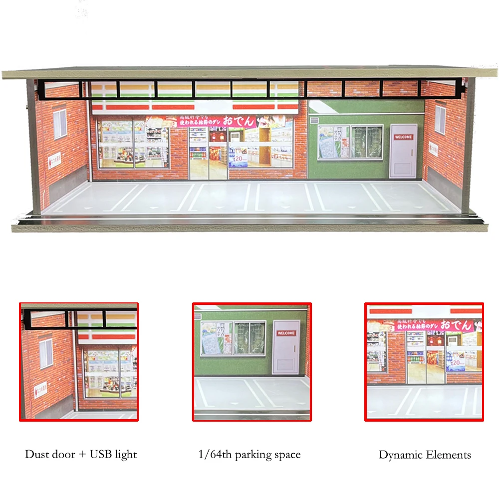 1/64 escala diecast carro garagem diorama modelo caso em miniatura led luz estacionamento garagem diorama kit para carros colecionáveis modelo