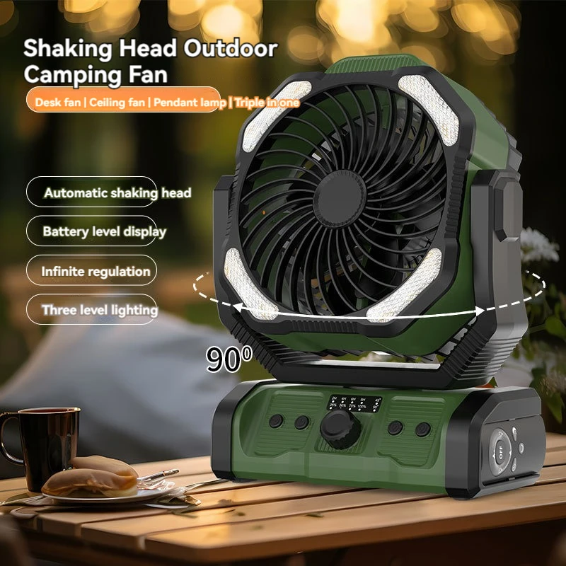 20000MHA outdoor fan portable large capacity stepless speed regulation camping fan fishing camping tent fan night light power ba