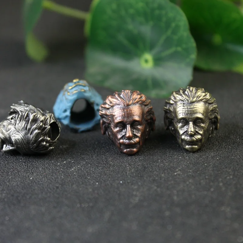 EDC Brass Great Physicist Head Sculpture Knife Bead Lanyard Pendants Charms Paracord Bead DIY Umbrella Rope Bracelet Accessories