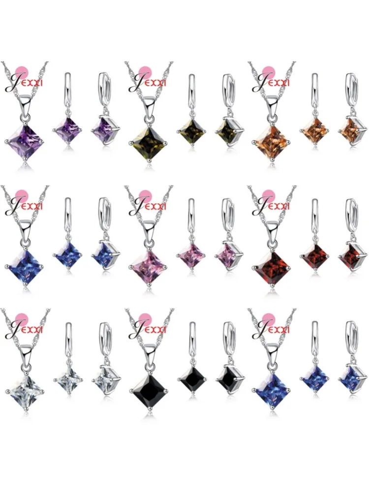 Ensembles de bijoux de mariage en argent Sterling 925 véritable pour femmes, zircone cubique, pendentif en strass, collier, boucles d'oreilles, vente en gros