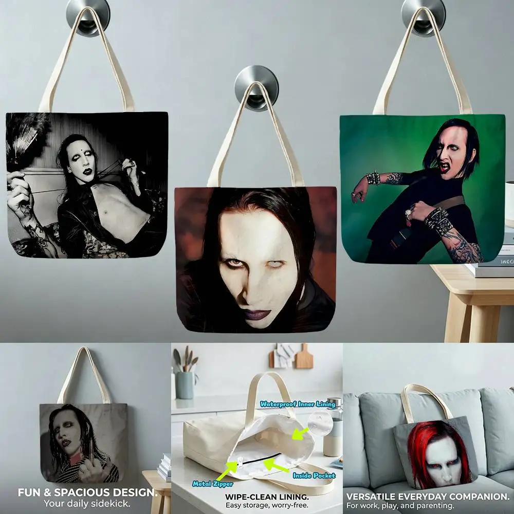 M-Marilyn Shock Rock MM-Manson  Waterproof Lined Canvas bags suitable for going to class, shopping, gifts, and commuting