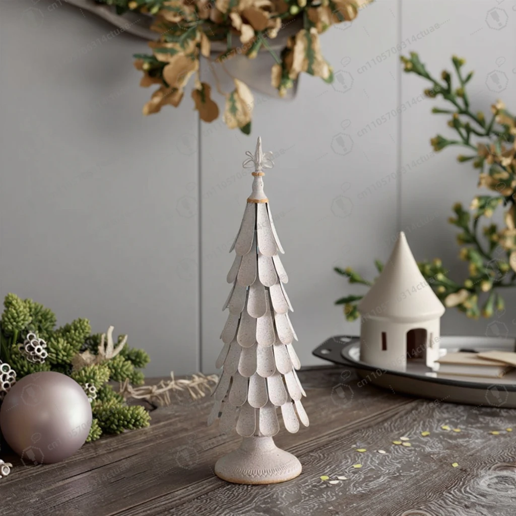 

Metal Artificial Christmas Tree - Vintage Distressed Party Table Decor, Home Ornament