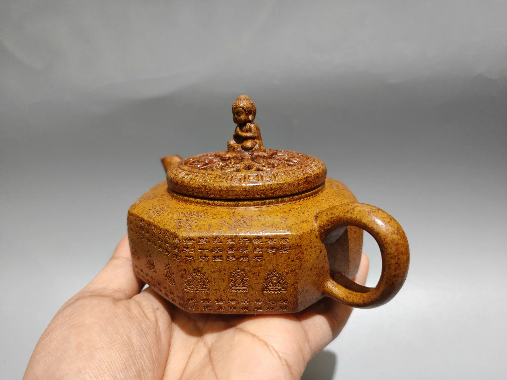 Old Chinese Handcraft Enameled  YiXing Zi Sha ClayTeapot,  Wealth-attracting Treasure pot&Buddha Pot,with mark,Free shipping