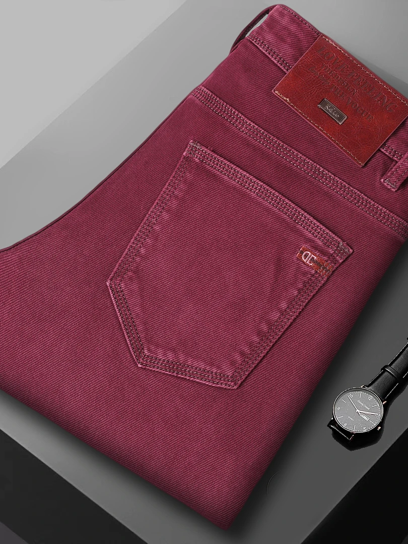 

Spring 2026 Men's Simple Embroidered Casual Straight Leg Elastic Jeans Sli Versatile Cotton Stretch Denim mid Waist Zipper