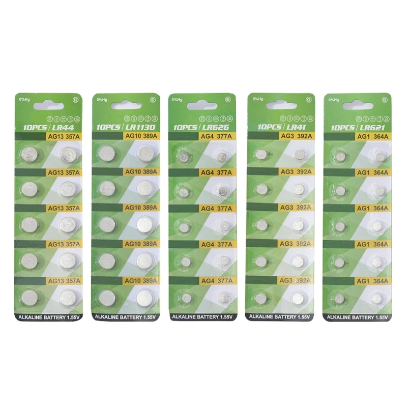 Multipacks of 10 LR1130 LR41 LR44 Alkaline Button Batteries Button Cells for Calculators, Watches, and Remotes Toy