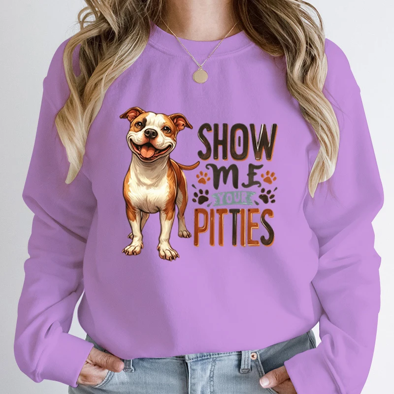 Funny Bull Dog Show Me Your Pitties Print Women Sweatshirts Autumn Winter Ladies Long Sleeves Pullovers Plus Size Sweatshirts