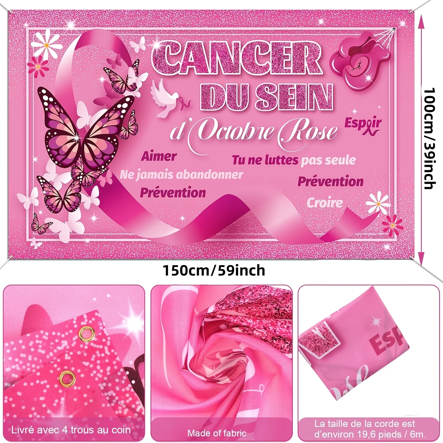 راية حفلة للتوعية بسرطان الثدي خلفية روبان روز زينة الحفلات الحب الأمل الإيمان قوة خلفية السرطان دو سين Aw