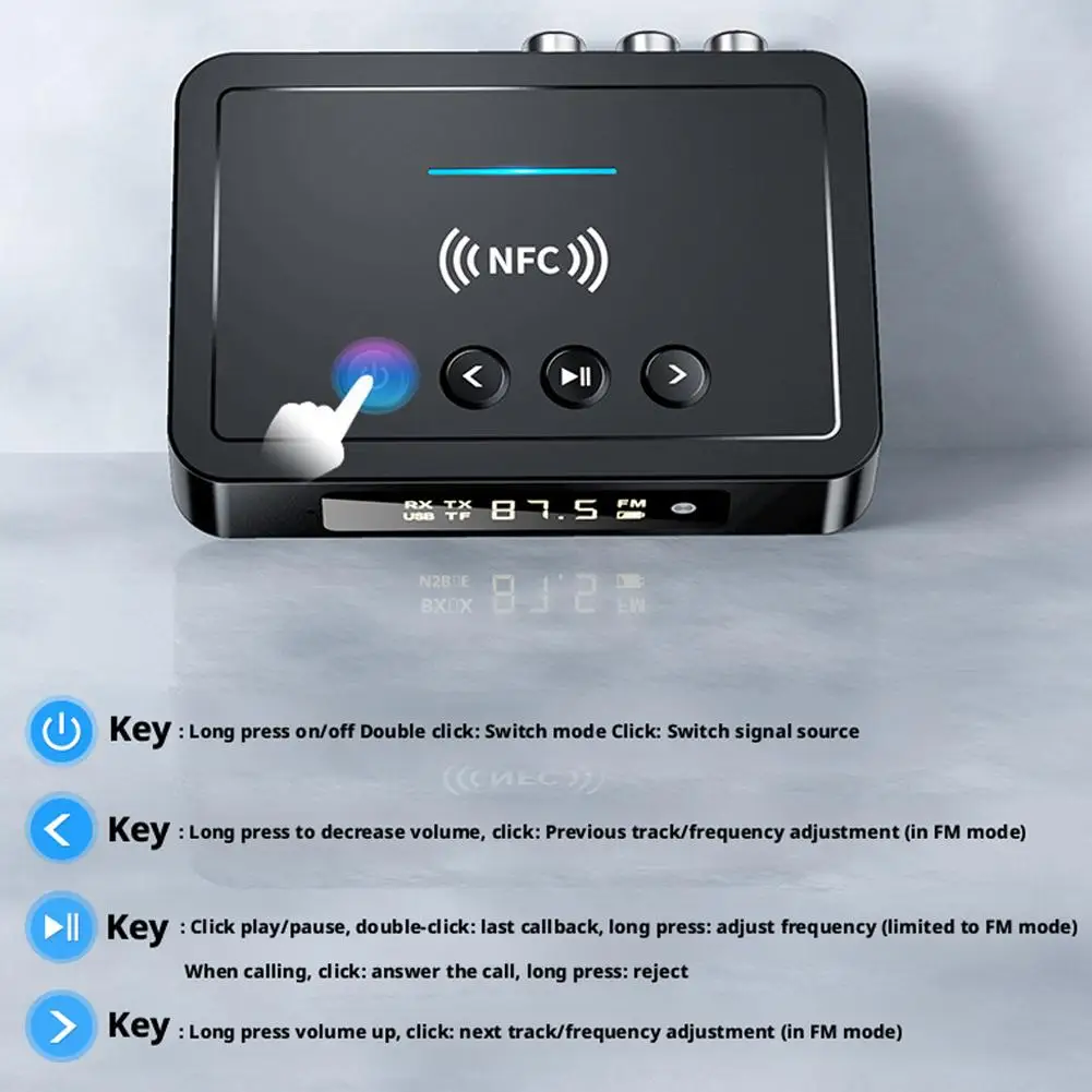 NFC Bluetooth Receiver 5.4 Bluetooth Audio Adapter 3.5MM AUX RCA SPDIF Wireless FM Receiver Transmitter Support TF U-Disk Music
