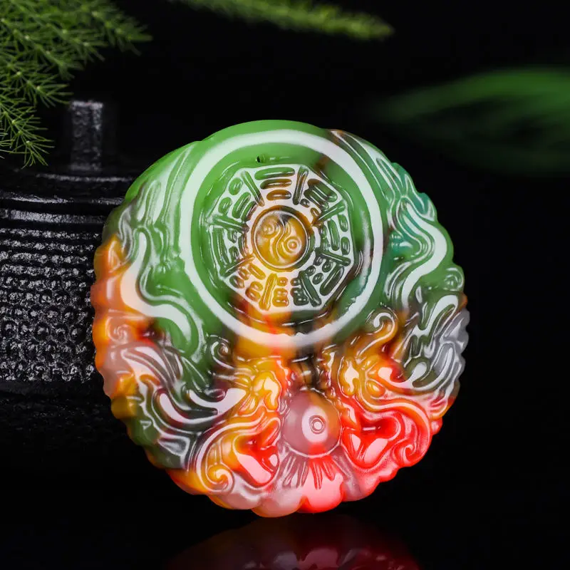 Xinjiang Hetian Jade Colorful Jade Dragon and Phoenix Gossip Pendant Gold Jade Pendant for Men and Women.