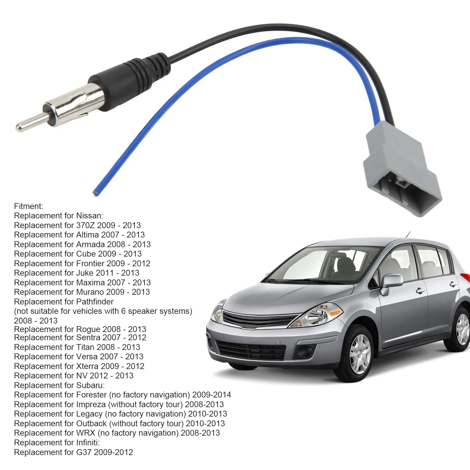 Antena fio cabo adaptador, rádio estéreo, substituição para Nissan 370Z, Altima, Armada, Cube, Frontier, Juke, Maxima, Murano