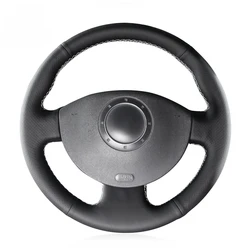 Black Faux Leather Car Steering Wheel Cover for Renault Megane 2 2002-2009 Scenic 2 2003-2010 Kangoo 2 2008-2013