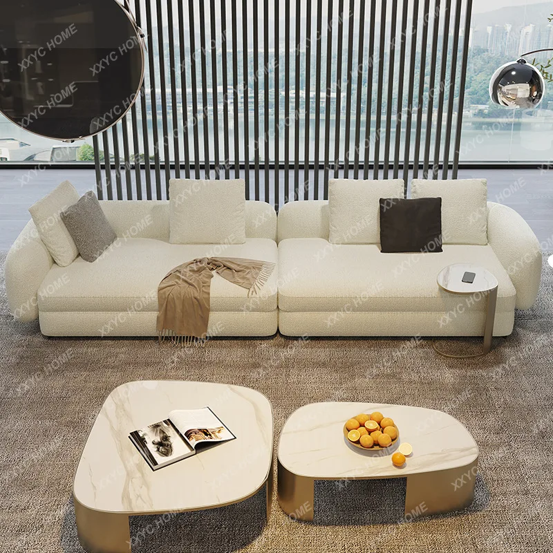 Erman sofa minimalist teddy velvet sofa cotton and linen fabric living room special-shaped straight sofa
