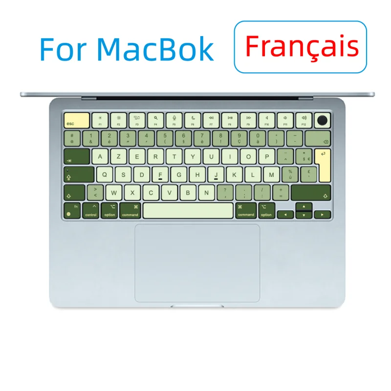 

Подходит для (Французского языка) Apple MacBook, наклейка на клавиатуру ноутбука, наклейка на клавиатуру Normcore Green Air (M2 M3 M4) Pro (13 14, 15, 16) A3241 A2941 A2780 A3113 A3401