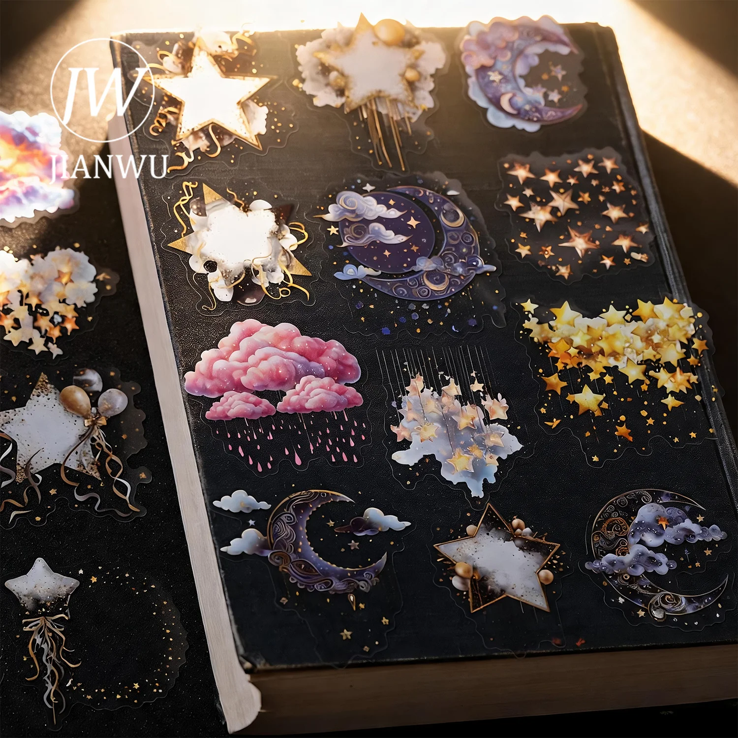 JIANWU Vintage Night Moon Star Cloud Landscape Material Collage Scrapbooking PET Sticker Creative DIY Journal Stationery