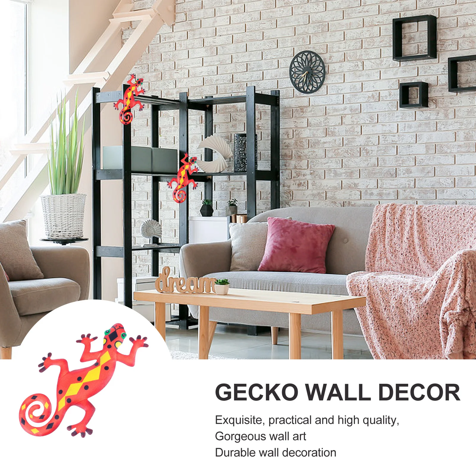 

Iron Gecko Hanging Wall Art Metal Ornament Decorative Gecko Home Decor Accessory for Indoor Outdoor Garden Living Room Office