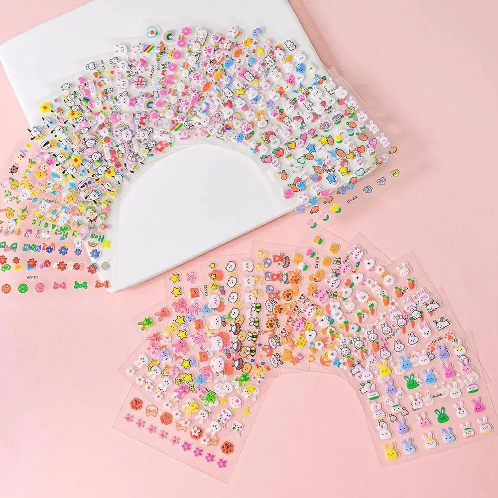 

Cartoon Nail Stickers Rabbit Kawaii Children Nail Decals with Sequins and Glitter Colorful Flowers Nail Art Decor Children