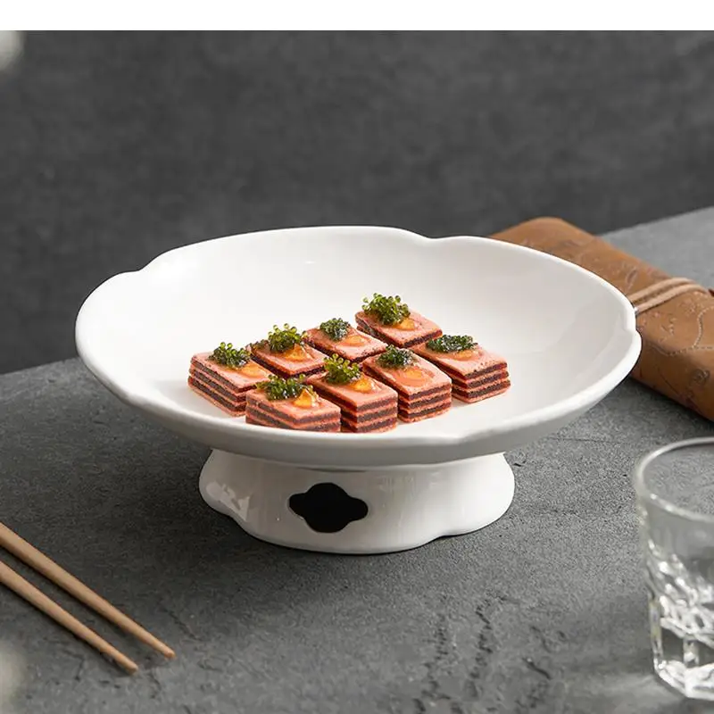 Pure White High Legged Ceramic Dinner Plate Restaurant Dessert Dim Sum Sushi Molecular Cuisine Specialty Tableware