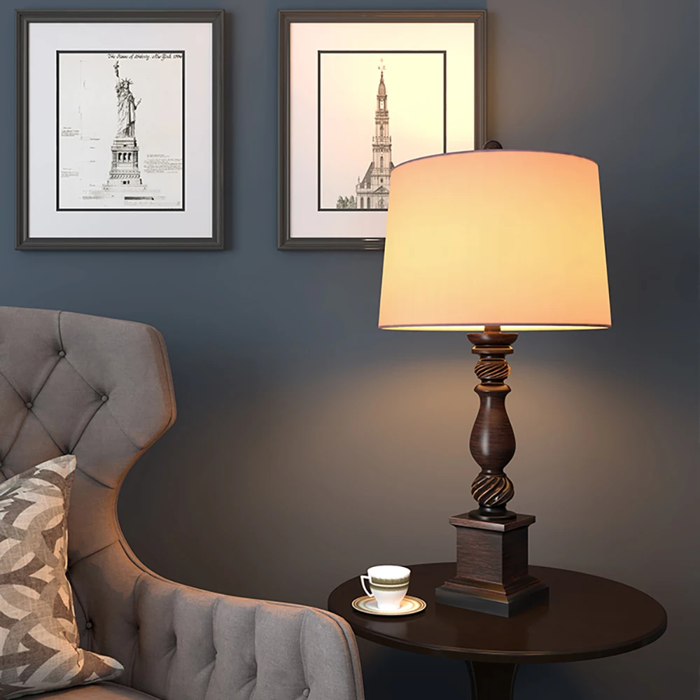 American Retro Table Lamp E27 Dimming Art Fabric Traditional Warm Bedroom Bedside Hotel Coffee Living Room Study Table Lamp 220V