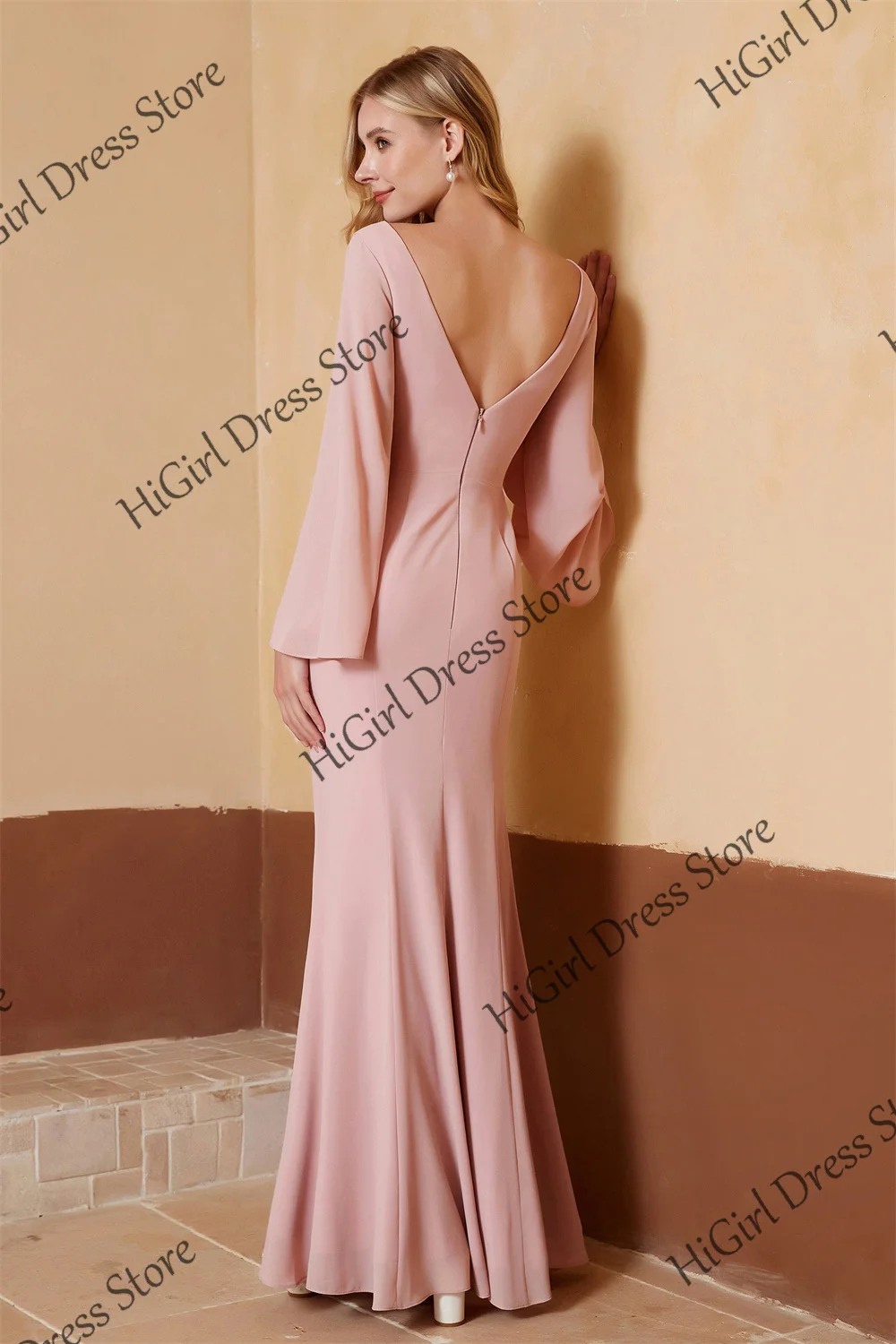 Chiffon Off-the-shoulder V-Neck Mermaid Bridesmaid Dresses With Split Pleated Corset Prom Dress Sleeveless Long Evening Gowns